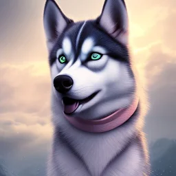 Husky, pink eyes, 8K, cinematic lighting, sharp focus, masterpiece, expert