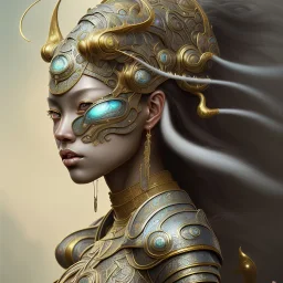 Sango fantasy, fantasy magic, intricate, sharp focus, illustration, highly detailed, digital painting, concept art, matte, art germ and Paul Lewin and Kehinde Wiley, masterpiece Indonesian lady head bronze tiger Asian African girl nice breast Hawaiian hair turquoise silver waves