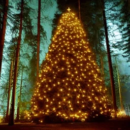  Giant christmas tree,in a forest at 4 am