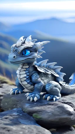 Blue Grey Baby Dragon on mountaintop