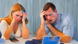 wife with upset husband who is on the phone