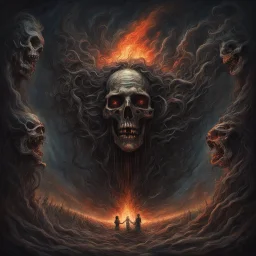 Text "THE POETIC EDDA", gathered to witness the ending of times - Brought to life by gods of deceit and lies, artsy death-metal album art, HD, surreal horror art, nightmarish, dynamic composition, dark color burn,