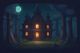 Forest palace night moon horror cartoon game background