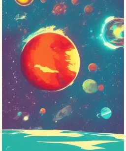 colorful planets. ink, poster, acrylic