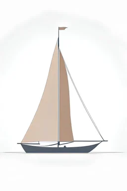 a minimalist sailboat with 3 sails with a minimalist compass rose behind