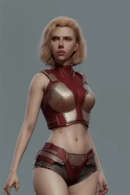 full body, Scarlett Johansson identify face, leather armour , big busty , pintura, ,details,texture,8k quality, florest, Minimalism, Romanticism, Expressionism, Impressionism