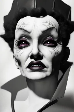 Marlene Dietrich as evil queen in black leather, leather, busty, cleavage, angry, stern look. character design by cory loftis, fenghua zhong, ryohei hase, ismail inceoglu and ruan jia. unreal engine 5, artistic lighting, highly detailed, photorealistic, fantasy