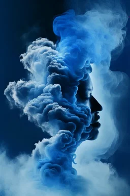 blue smoke in a shape of a person cloud air elemental