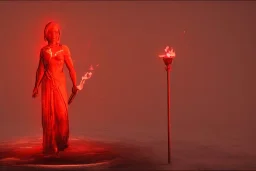 Torch lit statue, red glow, atmospheric, realistic, unreal engine, cinematic lighting, octane render.