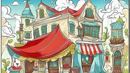 fantasy cartoon illustration: the most beautiful handkerchief store