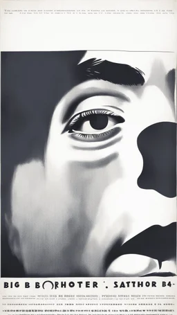 an old poster with the words"BIG BROTHER"(across top), the staring face of a man(middle, facing viewer), text "IS WATCHING"(across bottom), wwii era 1984 propaganda black and white printed poster on old paper