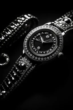 A top-down view of a diamond watch set against a black velvet background, emphasizing its opulent beauty.