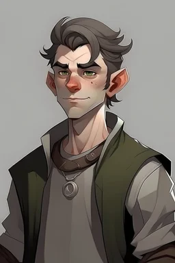 teen handsome half orc with gray clothing