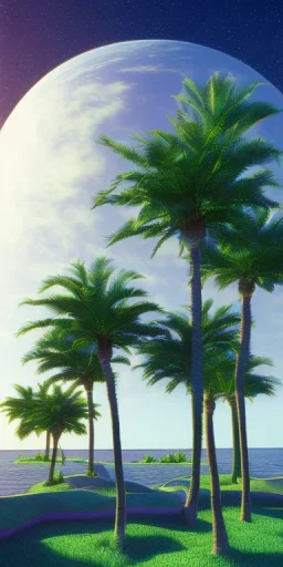 1980's aesthetic vaporwave palm trees with spheres