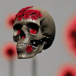 human skull , with red flowers , unreal 5 , QR code