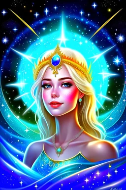 принцесса звездная жрица свет звезды женщина ,блондинка красивые кристаллы любовь космос НЛО