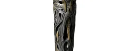 A black dark hollow with ghost wisps designed in pacific Northwest totem poles painted by John Singer Sargent