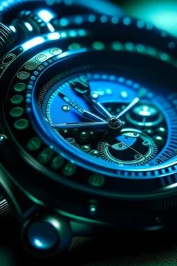 A close-up shot of a high-quality submarine watch with luminous markers and hands, designed for deep-sea exploration.
