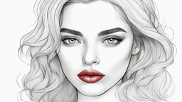 Outline drawing for portrait of a gorgeous and sweet woman, sadness, red lips, man, coloring page, white background, sketch style, use outline only, clean lines, white background, no shadows, clear and well outlined