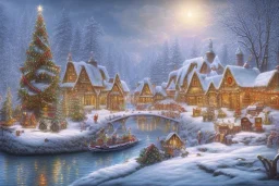 Christmas town river mountain