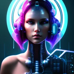 Heads and shoulders portrait of a beautiful cyberpunk woman