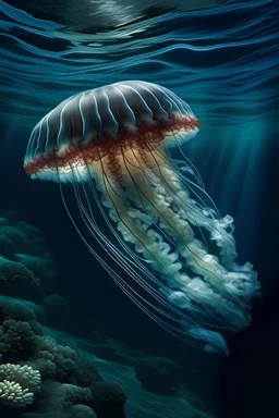 jellyfish in the sea dramatic hd highlights detailled wide and depth