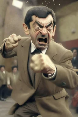 mr bean as rocky, fight scene, taking a hit