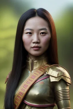 Thailand girl head portrait, warrior costume, village, meditation, woods, cyberpunk, 8k quality