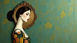 Figura lateral con espejo antiguo — estilo Gustav Klimt