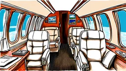 inside private jet, drawn with crayons