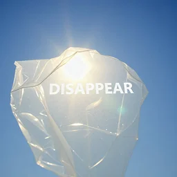 plastique qui find au soleil, avec le mot DISPARAITRE