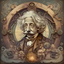 an art nouveau steampunk image of Albert Einstein