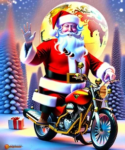 happiness world motorrad und weihnachtsmann fantasy art