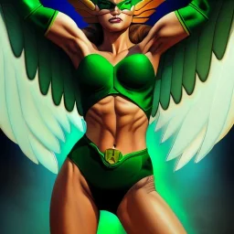 ultra detailed fullbody portrait of Hawkgirl, extremely detailed digital painting, intrincate, extremely detailed face,crystal clear Big Green eyes, in the style of Ohrai Noriyoshi and robert e howard and pablo oliveira and Ken Kelley and Keith Parkinson,mystical colors,perfectly centered image, perfect composition, rim light, beautiful lighting,8k, stunning scene, raytracing