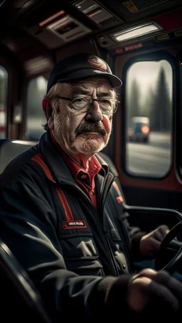 portrett av busssjåfør Leonidas fra sparta som kjører lexbussen, shot on Hasselblad h6d-400c, zeiss prime lens, bokeh like f/0.8, tilt-shift lens 8k, high detail, smooth render, down-light, unreal engine, prize winning