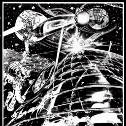 oldschool scene of starships versus space monster in the cosmos by alex raymond