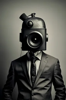 man with camera head