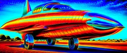 A national geographic award winning photograph of a military fighter jet station wagon wasp hybrid soviet retrofuturism designed by volkswagen only one vehicle per image painted metallic orange traveling at a high rate of speed, jet intake off of front center of vehicle and jet exhaust out the rear with bright blue flame