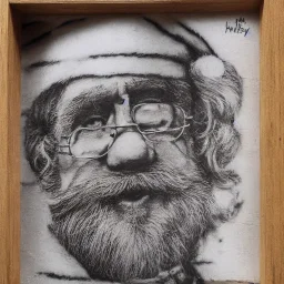 santa detailed face, recording movie, banksy, film frame