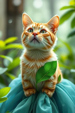 hi tech, a cat , 3d printing, sustainability, innovation, fashion, nature, leaf