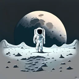 Astronaut standing on the surface of the moon, the color of the moon is gray, cartoon