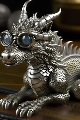 medieval silver dragon with glasses