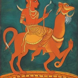 indian king ashoka riding a dragon painting