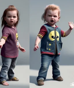 Penny Hofstadter toddler, full body, dramatic lighting, angry, hyper realistic