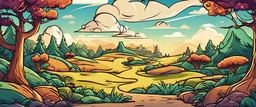 Utopic landscape banner, cartoon