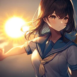 Clear focus, High resolution, silouette line art, wearing a sailor uniform, sunny, bright aura, (solo), cinematic lighting, sun in background