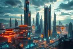 Ultra realistic photo of an advanced futuristic metropolis on an alien planet, sleek skyscrapers, anti-gravity transport systems, glowing energy networks, realistic sci-fi engineering, practical architecture, dramatic alien sky, cinematic atmosphere, highly detailed futuristic environment, HOF, full size, (((realism, realphoto, photography, professional photographer, captured with professional DSLR camera, 64k, photorealistic, ultra detailed, masterpiece)))