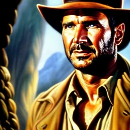 Ultra detailed fullbody Portrait in oil on canvas of Indiana Jones , extremely detailed digital painting, extremely detailed face,crystal clear Big Glowing eyes, mystical colors ,perfectly centered image, perfect composition, rim light, beautiful lighting, 8k, stunning scene, raytracing, anatomically correct, in the style of robert e howard and Ken Kelley and Ohrai Noriyoshi and Simon Bisley and tomzj1