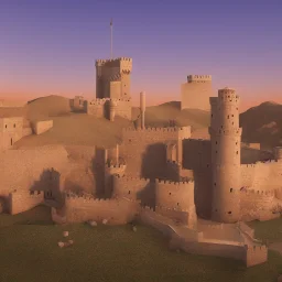 Arabic castle between vally at time of sunset ray tracing 4k realistic