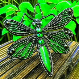 metal gothic green damsonfly wings